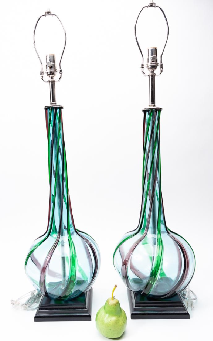Pair, Murano Blue Bottle Shaped Glass Table Lamps (1 of 5)