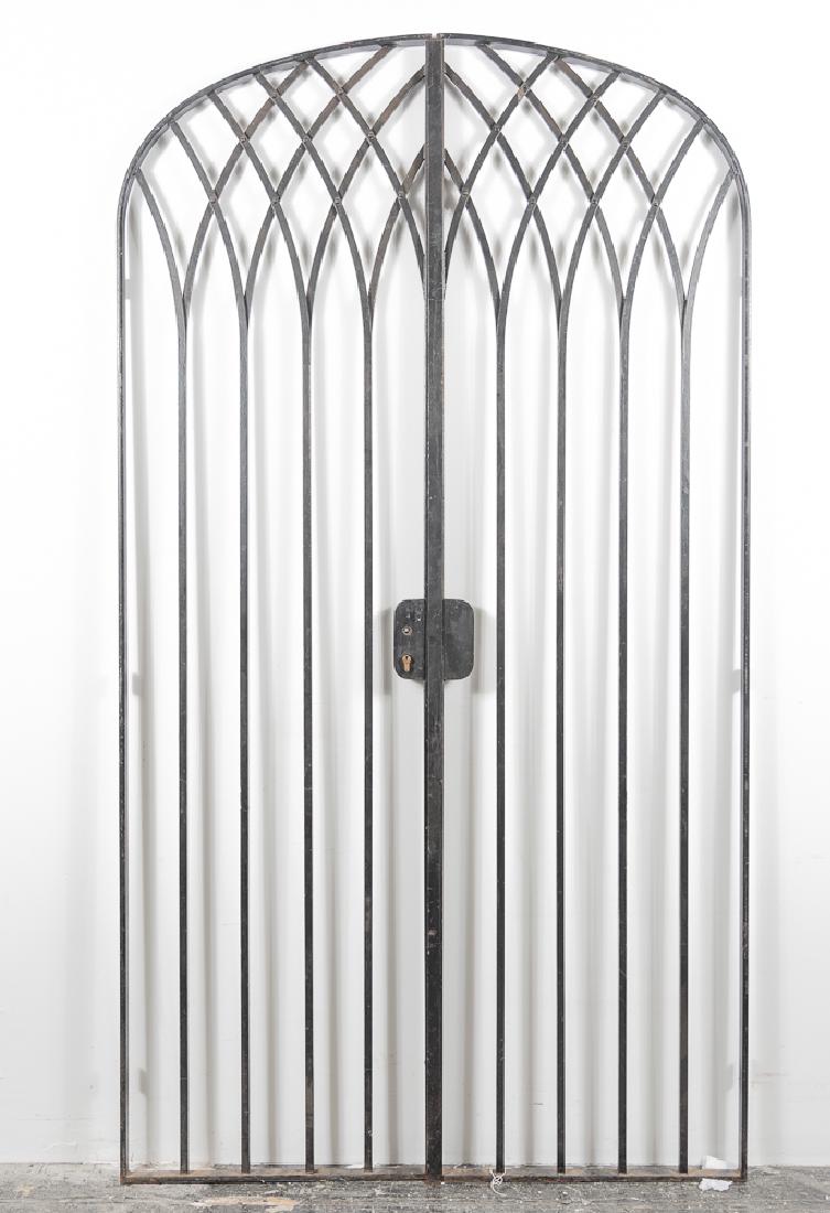 Pair, Large Arched Black Wrought Iron Gates