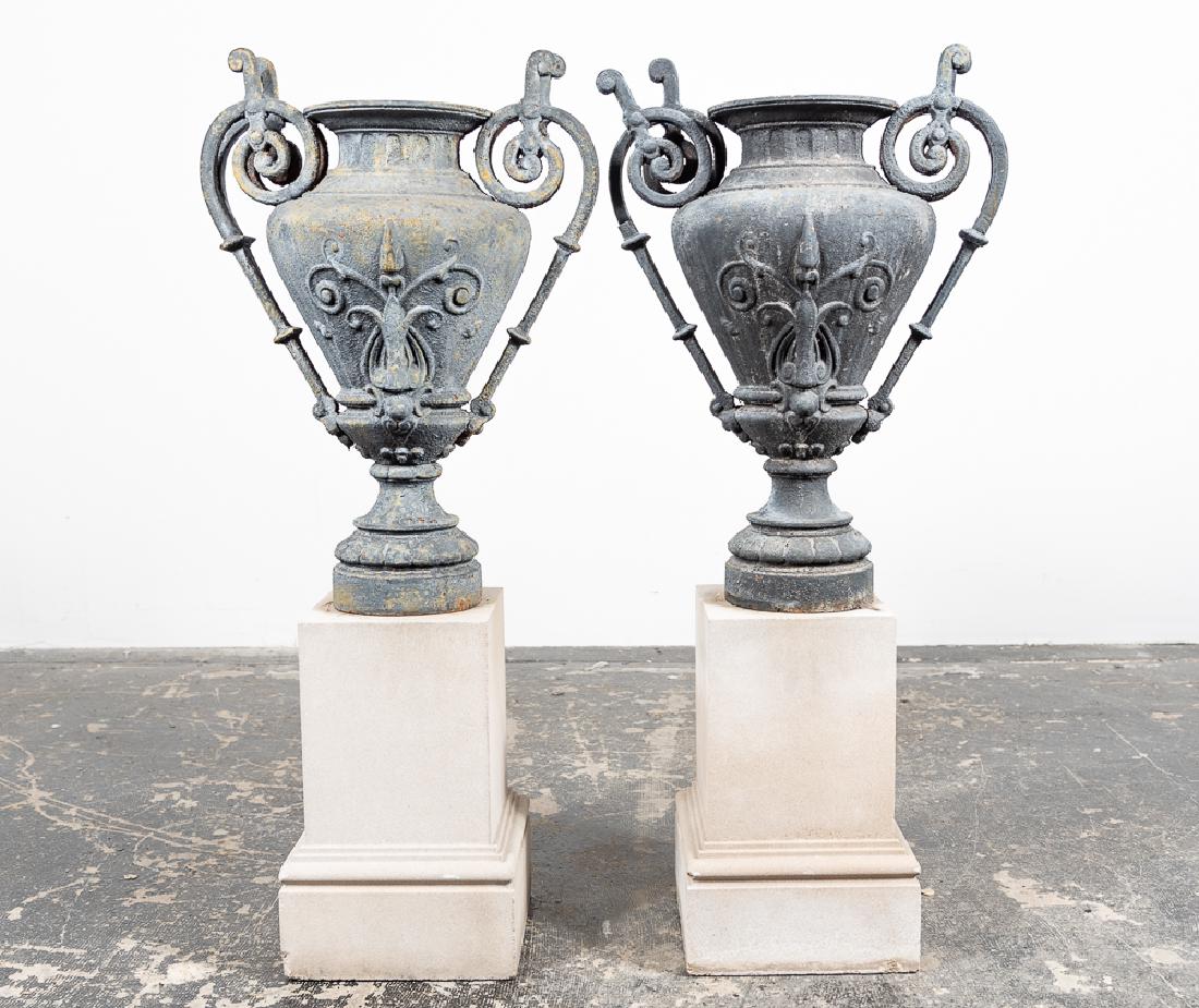 Pr, Napoleon III Style Cast Iron Urns on Pedestals (1 of 10)