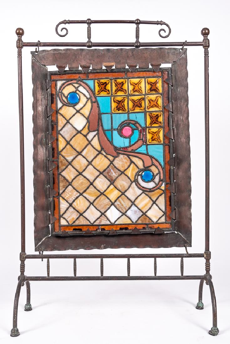 L. 19th C. Arts & Crafts Stained Glass Fire Screen (1 of 5)
