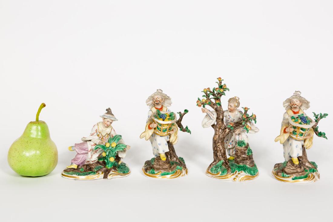 Four, Nymphenburg Chinoiserie Figurines: 20th century, Nymphenburg Porcelain Manufactory(German, founded 1747) after Frankenthal Porcelain Factory (1755 and 1800); polychrome hard-paste porcelain; consisting of a pair of male and a female "C
