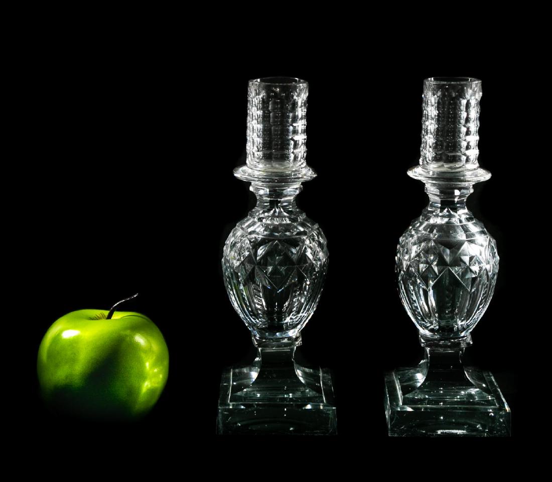Pair, 18/19th C. Anglo-Irish Glass Candlesticks (1 of 4)