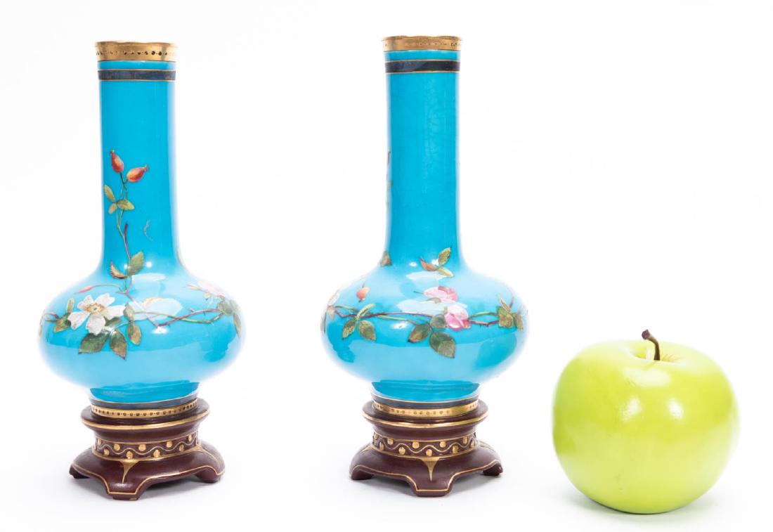 Pair, Minton Turquoise Ground Bottle Vases c. 1899 (1 of 4)