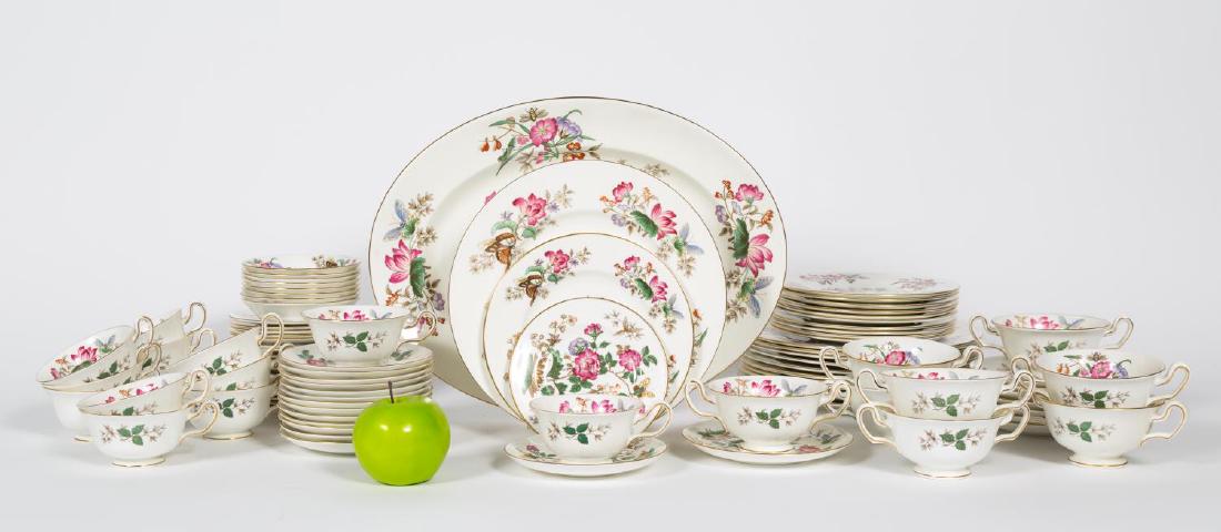 95 PC Wedgwood "Charnwood" Dinner Service: Pattern active 1951-1987, Wedgwood (English, founded 1759); polychrome bone china with florals and gold trim; consisting of: twelve 10.75" dinner plates, eleven 8.125" salad plates, twenty 6" bread pl