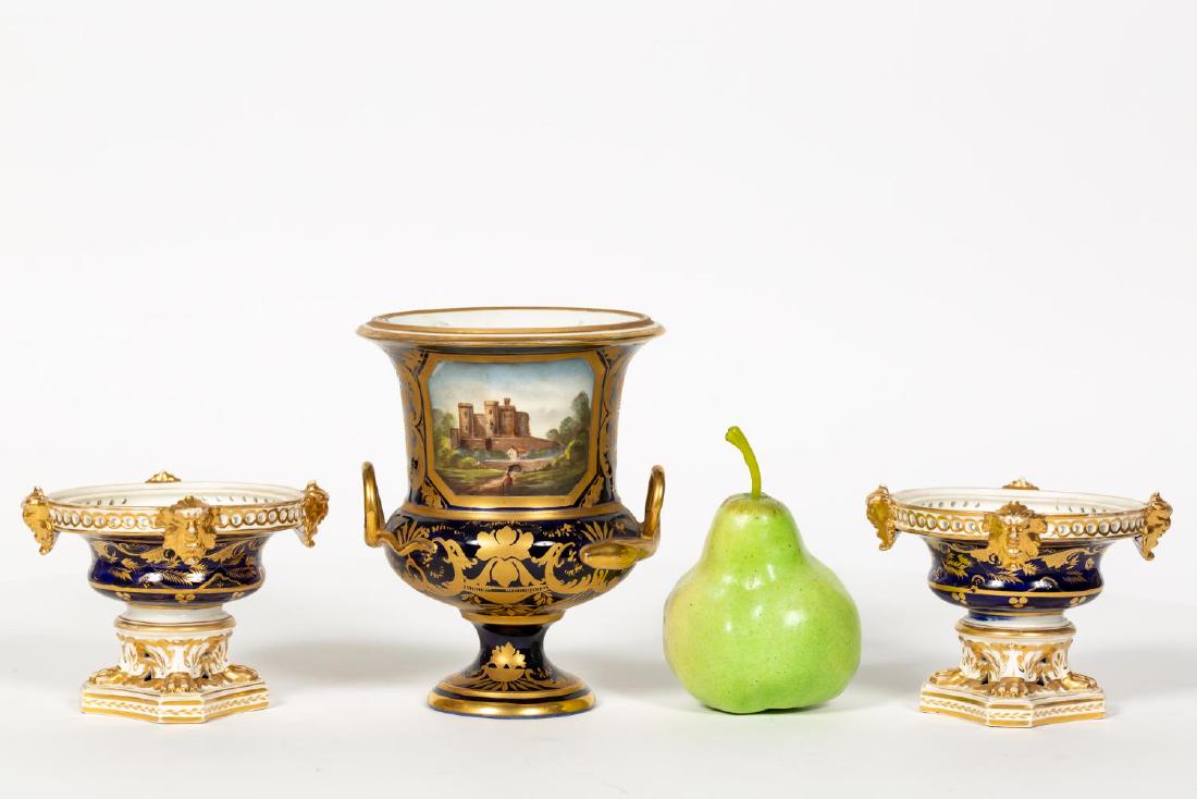 3 PC Derby Cobalt & Gilt Porcelain Set, Potpourri (1 of 7)