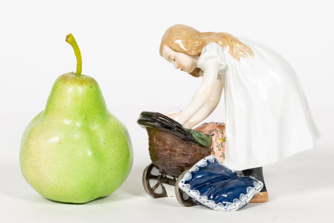 Meissen Figurine of Girl w/Doll in Pram, Marked (1 of 7)