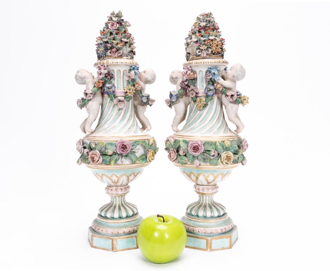 Pair, Early 20th C. Meissen Style Urns (1 of 6)