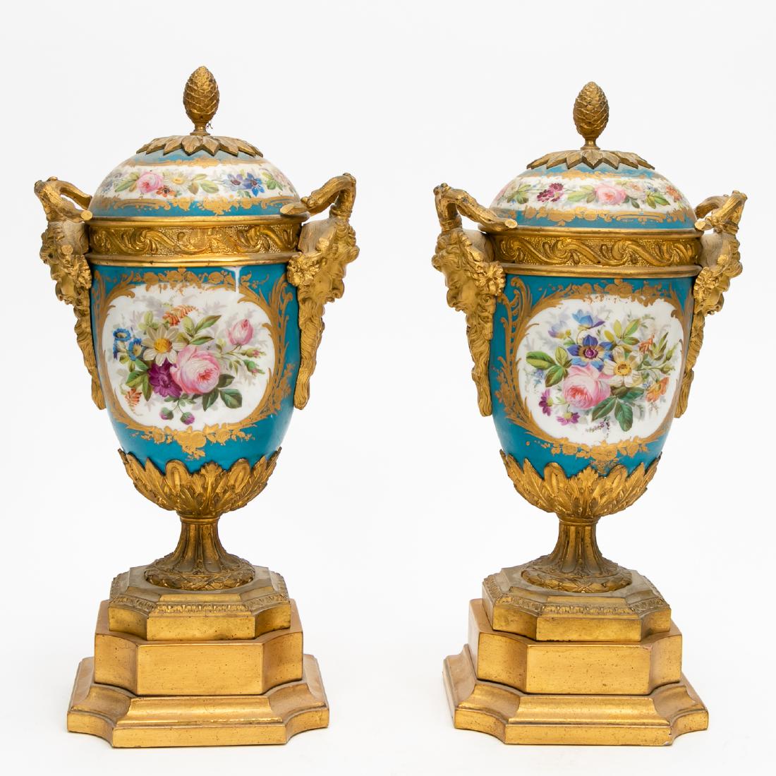 Pair, 20th C. Sevres Style Covered Urns (1 of 10)