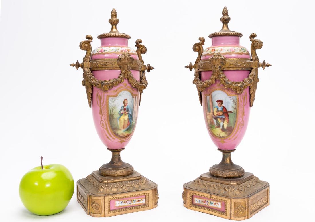 Pair, 19th C. Sevres Style Garniture Vases (1 of 5)