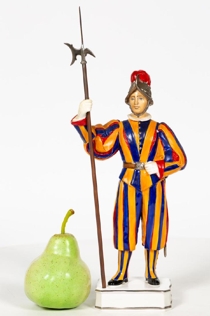 Royal Worcester Trooper of the Papal Swiss Guards: Royal Worcester (English, founded 1751). A "Trooper of the Papal Swiss Guards" bone china figurine; modelled by F.M. Gertner; number 100. Marked on underside. Approx. height of 15". Provenance: From t