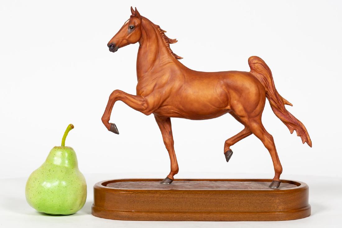 Royal Worcester American Saddle Horse on Base: Doris Lindner for Royal Worcester (English, founded 1751), 1973. American Saddle Horse No. 73, hand painted bisque porcelain figurine. Marked on underside. Approx. h. 11.125 (on base), w. 11.75". Prov