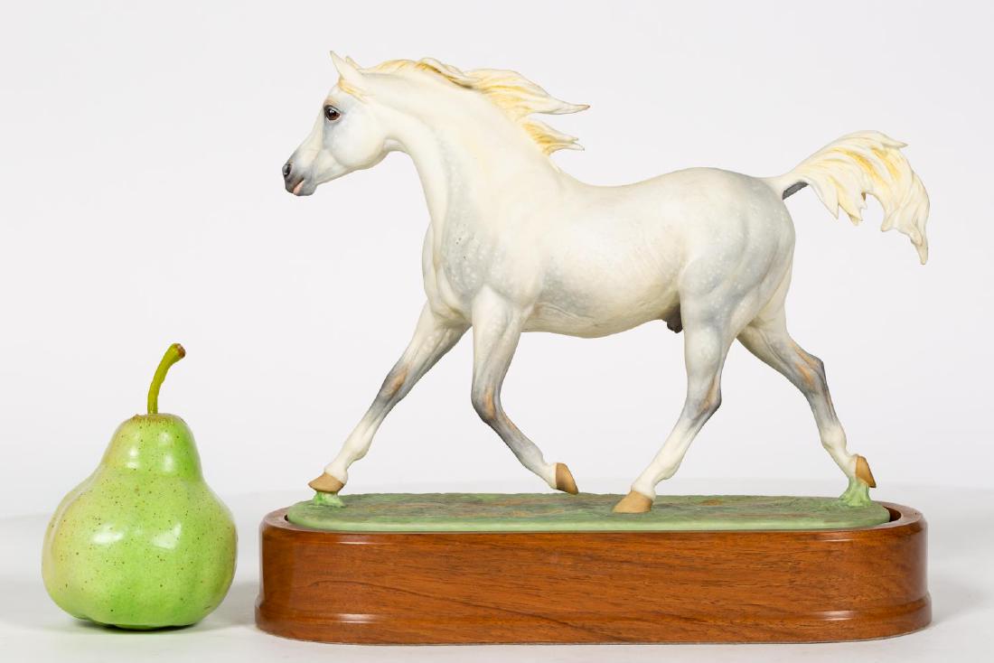 Royal Worcester Arab Stallion on Base: Doris Lindner for Royal Worcester (English, founded 1751), 1963. Arab Stallion, hand-painted porcelain figurine. Marked on underside. Approx. h. 9", w. 12", height with base 10". Provenance: From the