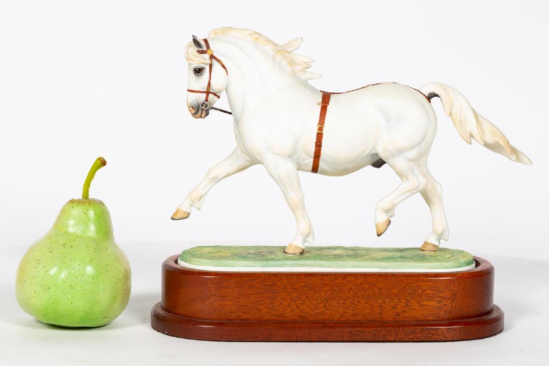 Lindner for Royal Worcester Welsh Pony w/ Base: Doris Lindner for Royal Worcester (English, founded 1751), 1966. Welsh Mountain Pony "Coed Coch Planed", hand-painted bisque porcelain. Marked on underside. Approx. h. 7.5", w. 10.375", height on base
