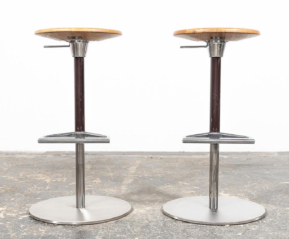 Vitra, Pair of Contemporary Oak Bar Stools: Edward Barber and Jay Osgerby for Vitra Furniture Company, (Swiss / German, founded 1950), 21st century. A pair of Zeb bar stools in natural oak and aluminum. Marked on underside. Approx h. 28.5" (low