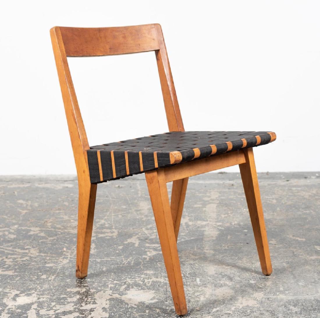 Early Jens Risom for Knoll 1948 Webbed Side Chair: Jens Risom (Danish, 1916 - 2016) for Knoll (American, est. 1938), circa 1940s. An early 666 birch webbed side chair. Unmarked. Approx. h. 31.125", w. 17.5", d. 16.875".