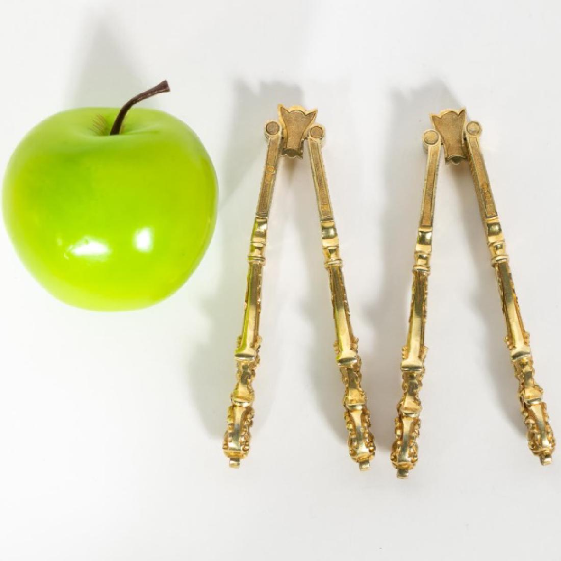 2 Pair English Victorian Gilt Sterling Nutcrackers: 19th Century, English, Two Pair of Gilt Sterling Nut Crackers. Hallmarked, London, 1847, maker's mark for John & Henry Lias (1837-48 mark). Having heavy cast and engraved handles of shell, flower and