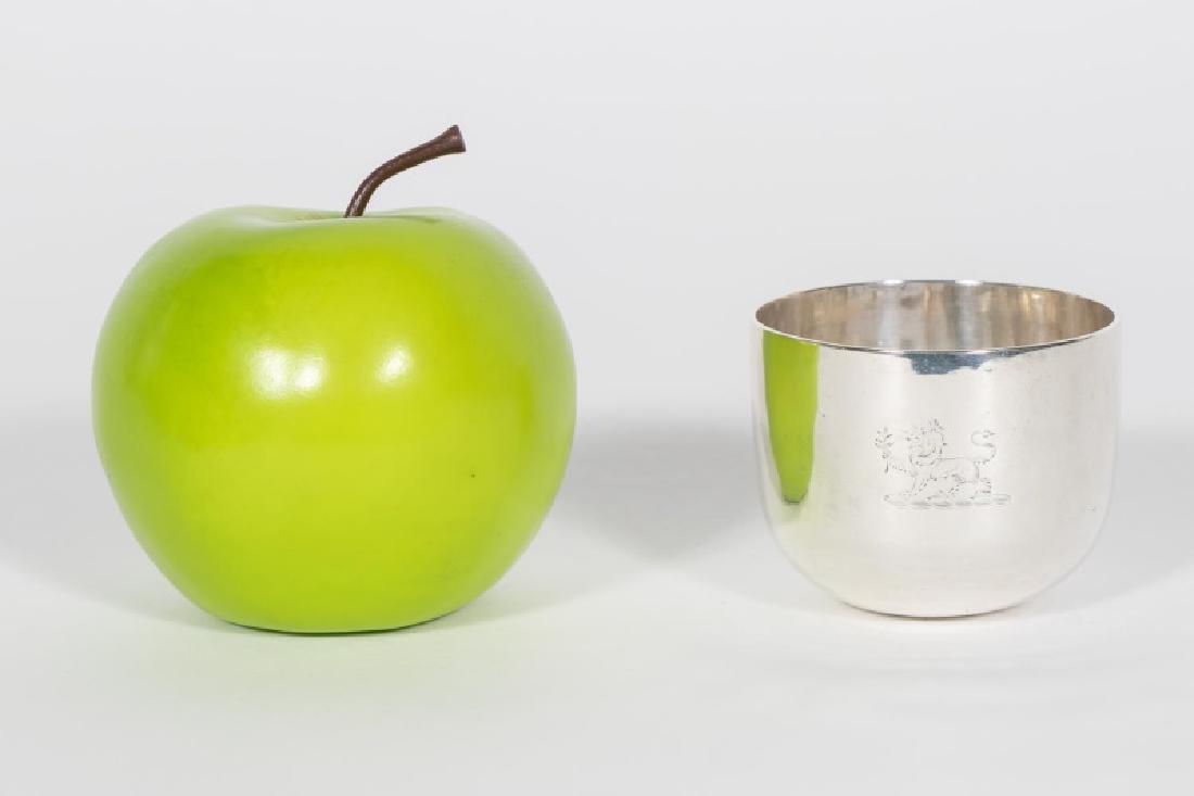 English Georgian Silver Tumbler/Cup, 1807: Early 19th century, English, sterling silver tumbler cup. George III, hallmarked London, 1807, maker's mark of Samuel Strahan. Engraved with crest of lion holding a laurel branch. Approx. 2.125" h., 2