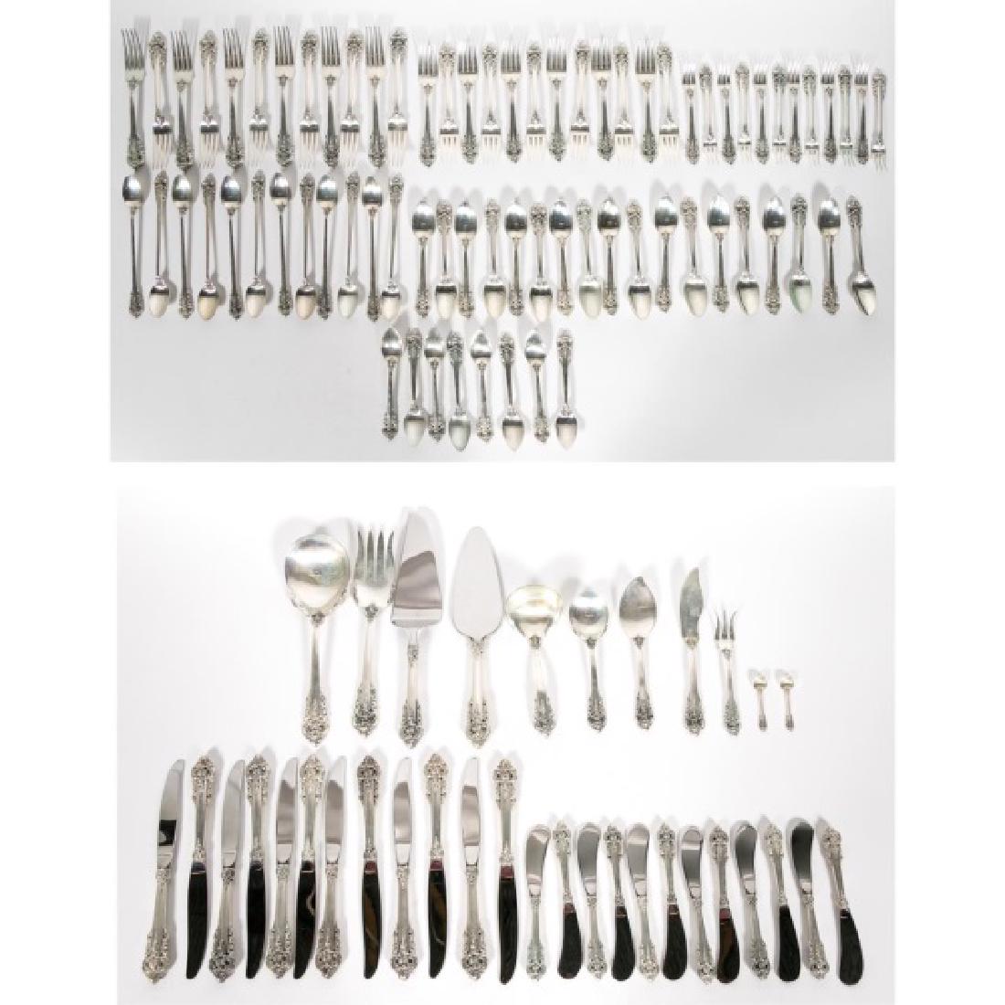 Wallace "Grande Baroque" Flatware Set, 109 PCs: Wallace Silversmiths Inc. (American, founded 1835); sterling silver; fiddle form handles with open scrolled foliate detail; consisting of: twelve forks (7.5"), twelve salad forks (6.625"), twelve seaf