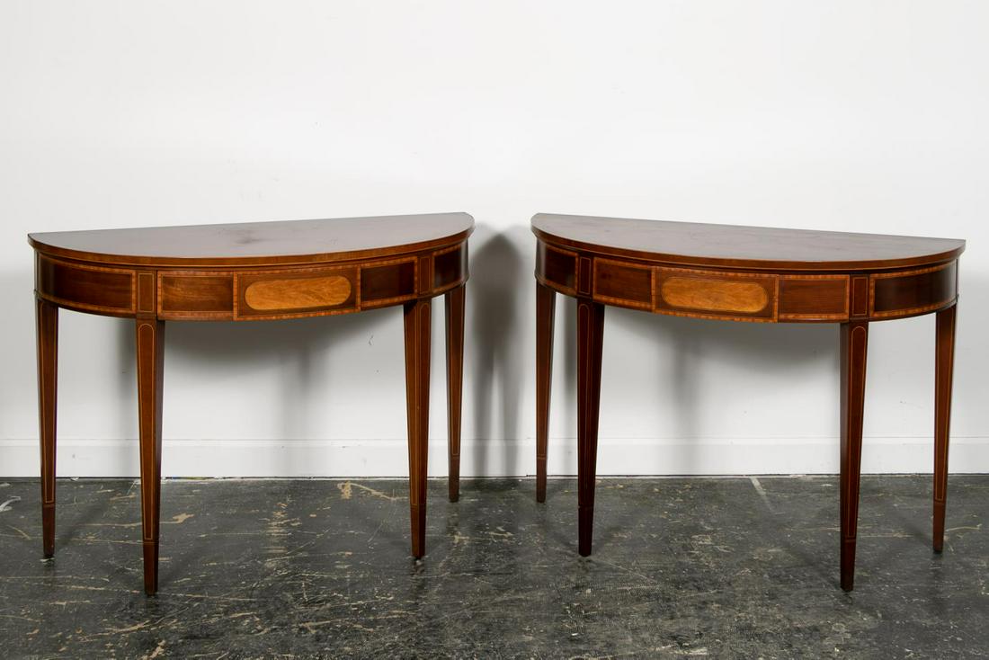 Pair, Hepplewhite Style Demilune Console Tables (1 of 5)