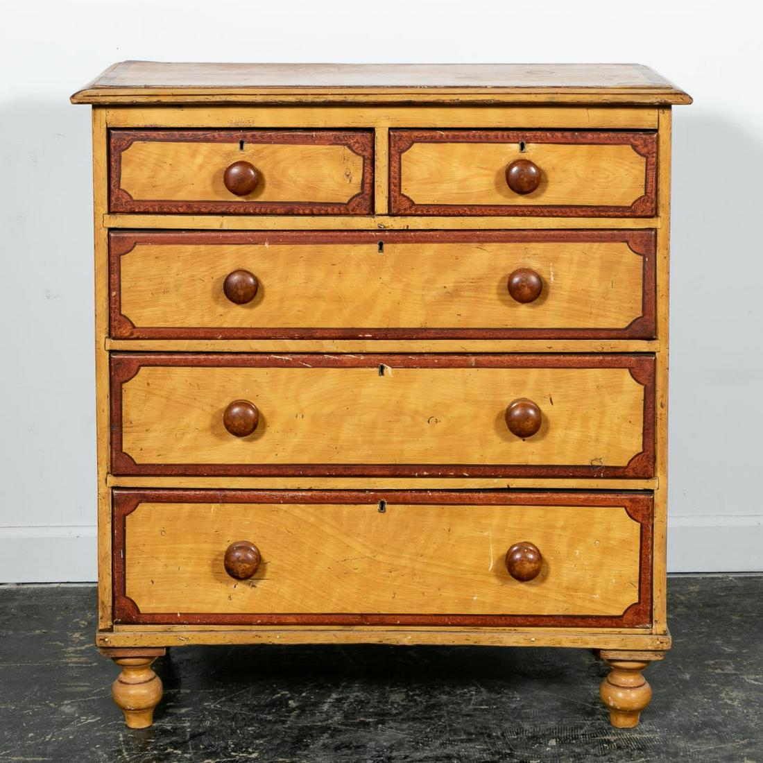 19th C. English Grain Painted Five Drawer Chest (1 of 5)