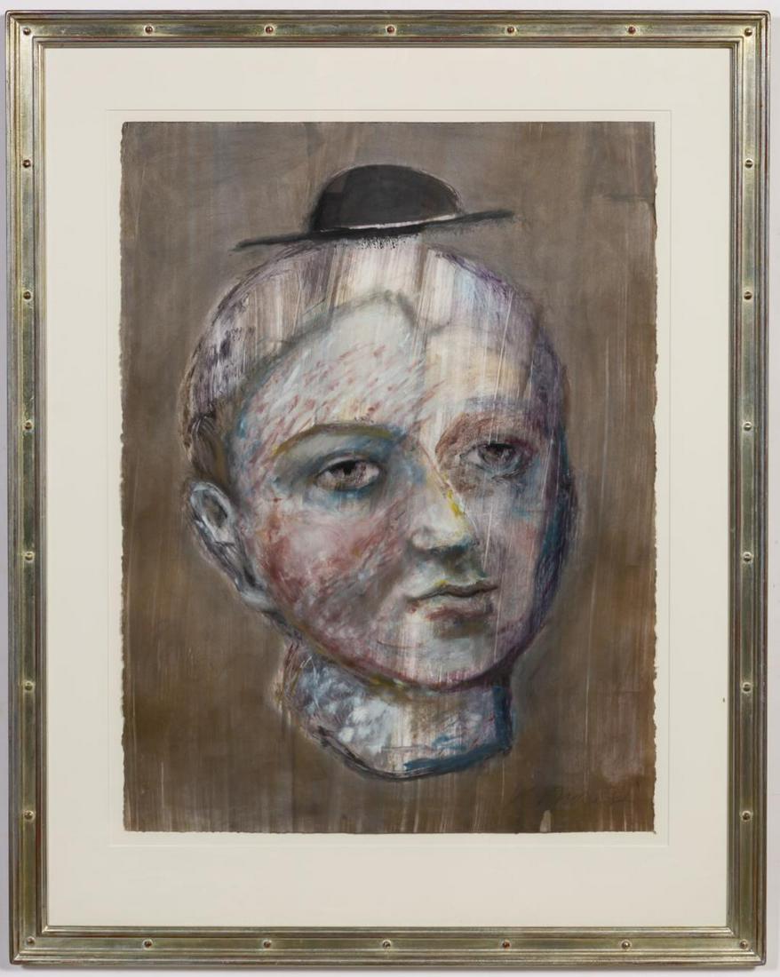 Kathleen Morris Figural Monotype "Untitled (Head)": Kathleen Morris (American, b. 1946 -). Untitled (Head)", monotype, edition 1/1, titled and signed to lower right. Approx. 30.75" x 23.5" (sight), 40" x 32" (frame). Note: Lowe Gallery label to verso