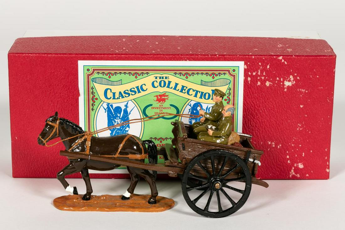 Trophy Miniatures "Cooks and Supplies" Set EQ-64: Trophy Miniatures (English, 20th century). A worldwar one set of "Cooks and Supplies" in originalbox. Marked "TM" to underside. Approx: w. 6.5". Provenance: From the Estate of Charles Michael Cawley o