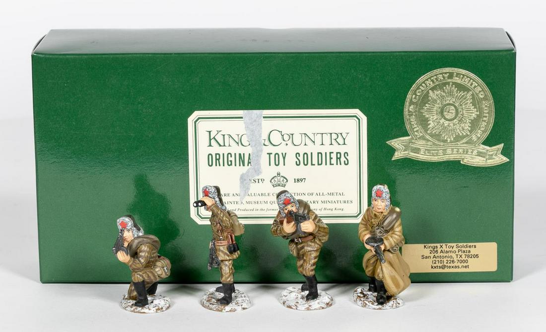 King and Country "Russians" RA02 Toy Soldiers: King and Country (English, 20th century). A set offour Russian Snowy Infantry World War II ToySoldiers. Marked "King and Country" to underside.Approx: h. 2.5". Provenance: From the Estate of Charles M