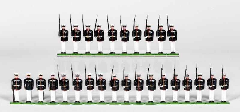 28 Pc, Ducal "US Marine Silent Drill Team" Soldier: Ducal (English, 20th century). A twenty eightpiece grouping of US Marine Silent Drill Team toysoldiers. Marked "Ducal" to underside. Approx: h.2.5". Provenance: From the Estate of Charles Michael Cawl
