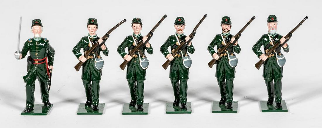 6 Pc, Fusilier Miniatures Irish Civil War Soldiers: Fusilier Miniatures (English, 20th century). A sixpiece grouping of Irish Civil War brigade toysoldiers. Marked "FUS Min" to underside. Approx:h. 2.25". Provenance: From the Estate of Charles Michael