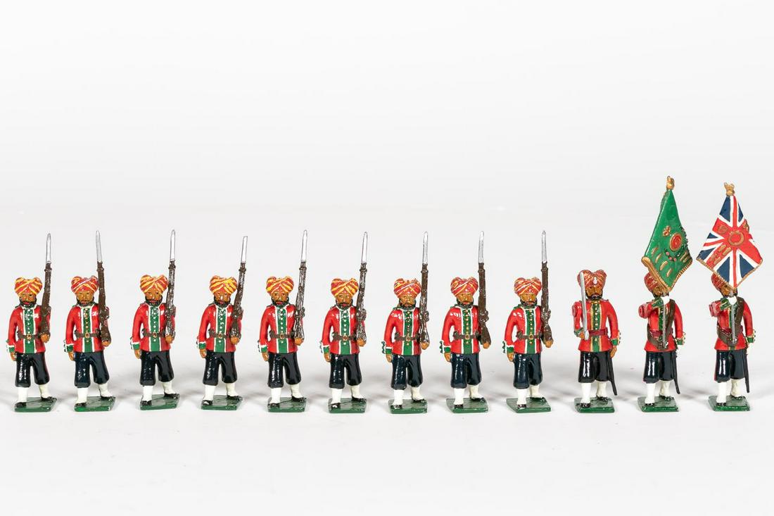 14 Pc, Marlborough "British Indian" Toy Soldiers: Marlborough Miniatures (English, 20th century). Afourteen piece grouping of British Indian toysoldiers. Marked "MMM" to underside. Approx: h.2.75". Provenance: From the Estate of Charles Michael Cawle