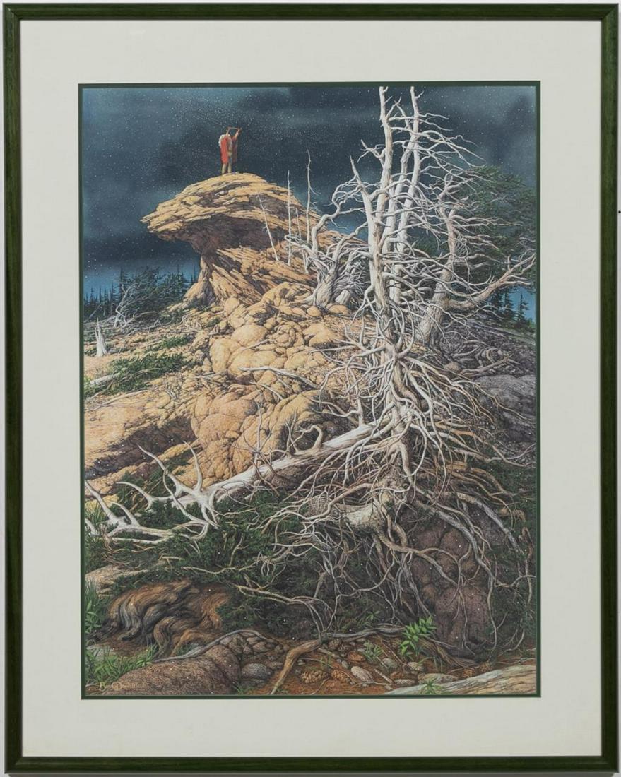 Bev Doolittle "Prayer for the Wild Things" Print: Bev Doolittle (American b. 1947 - ). "Prayer for the Wild Things" - 20th century, offset lithograph on paper, pencil signed and numbered 29579/65000 on paper. Approx. 27.5" x 20.5" (sight), 35" x 28" 
