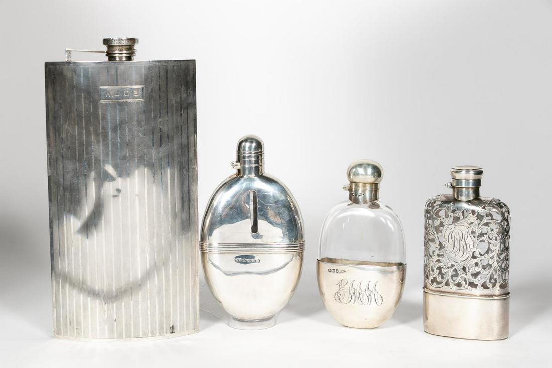 Four Sterling Silver Flasks, English and  American (1 of 4)
