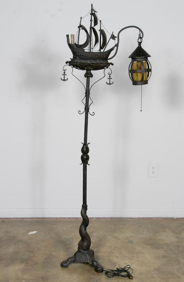 Arts and Crafts, Galleon Ship Iron Floor Lamp (1 of 5)