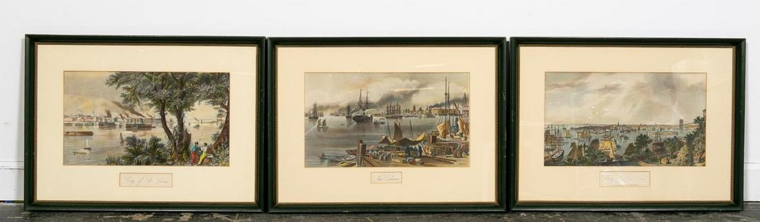3 American Port View Seascape Colored Aquatints (1 of 4)