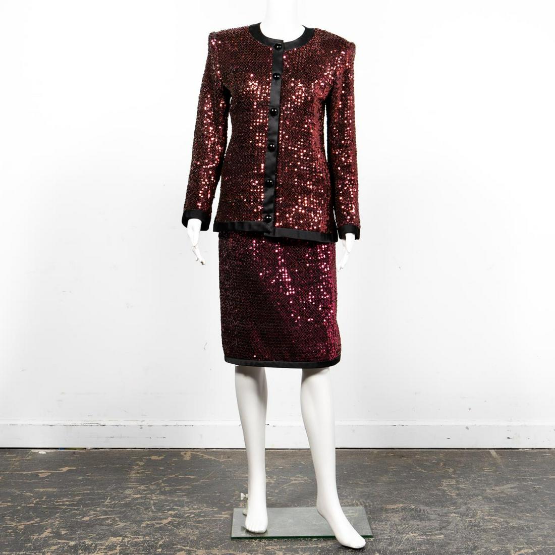 2pc Vintage YSL Black & Pink Sequined Skirt Suit (1 of 5)