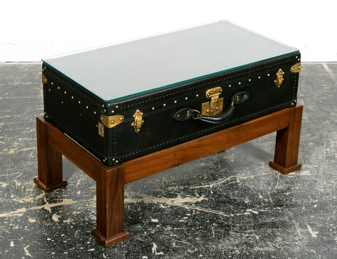 French Goyard Leather Trunk on Stand (1 of 9)