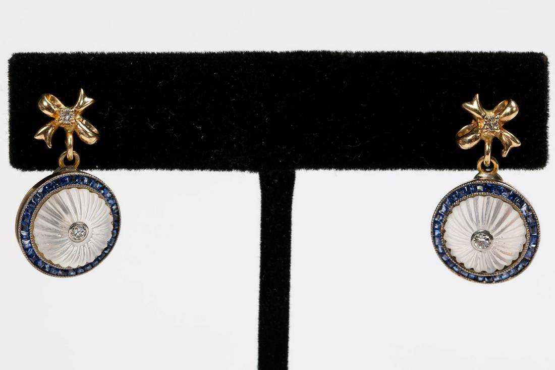 Pair, 14k Sapphire & Diamond Drop Earrings (1 of 6)