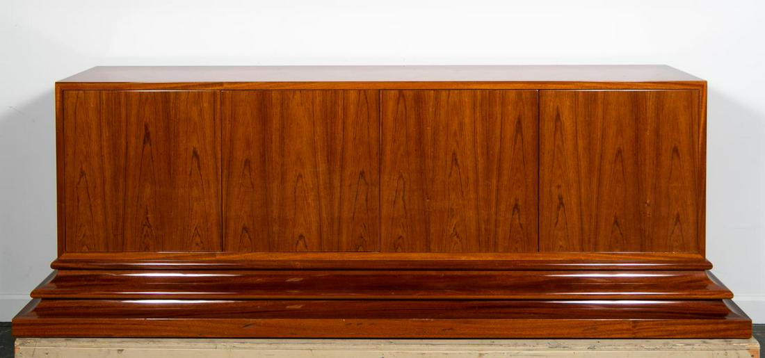 Brueton Classic Column Four Door Wood Credenza: Stanley Jay Friedman for Brueton Furniture (American, est. 20th century), 21st century. A "Classic Column Credenza", architecturally reminiscent of Greco-Roman architecture, having a highly lacquered