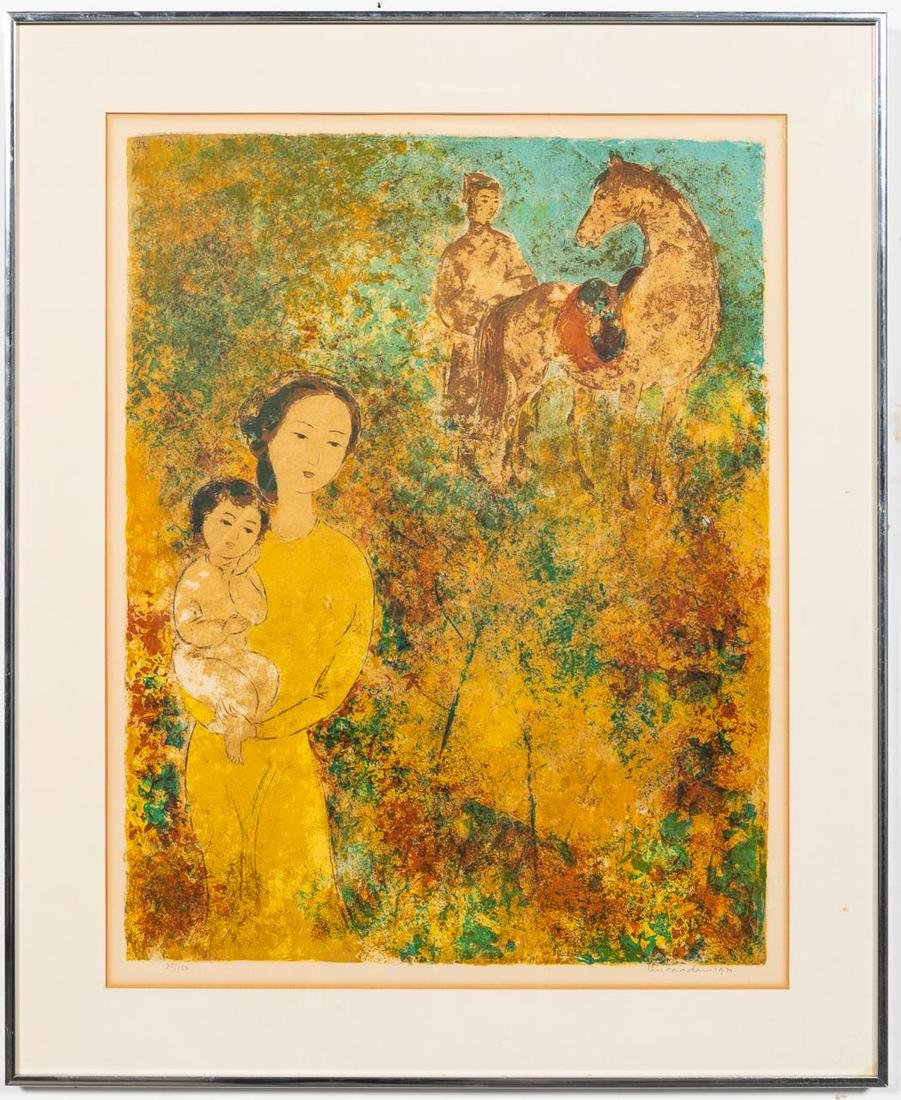 Vu Cao Dam, "The Warrior" Lithograph On Paper: Vu Cao Dam (Vietnamese/French, 1908-2000). "The Warrior" -1970, colored lithograph on paper, signed to lower right "Vu Cao Dam, 1970" and numbered 32/150. Approx: (image) 27" x 20.75", (frame) 33" x 2