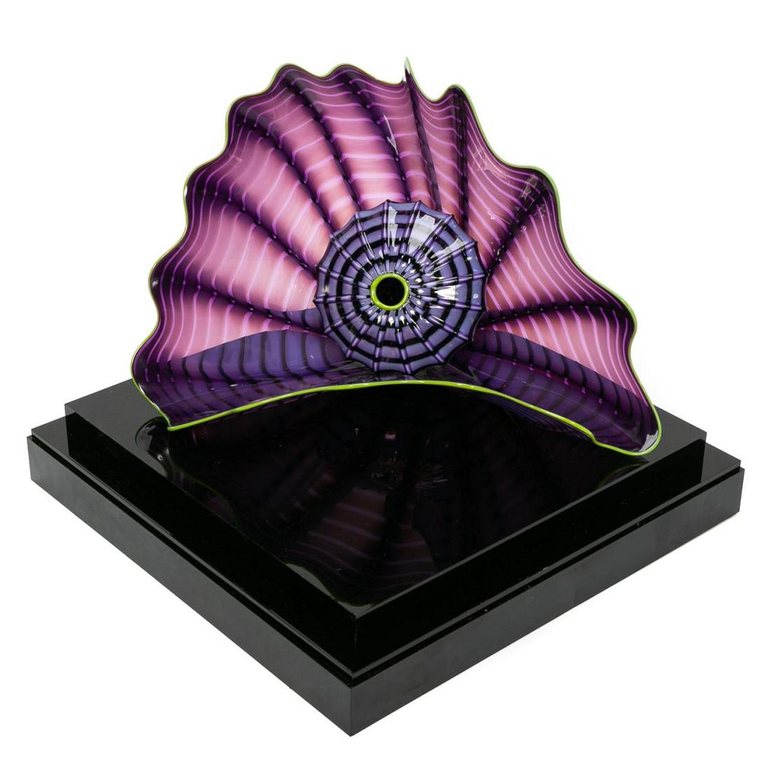 Dale Chihuly, Imperial Iris Persian Glass Set: Dale Chihuly (American, born 1941). "Imperial Iris Persian Set" - 1999 Portland Press Edition, two piece art glass sculpture, signed to both pieces "Chihuly, PP99". Approx: (large form) h. 7.5", w. 13