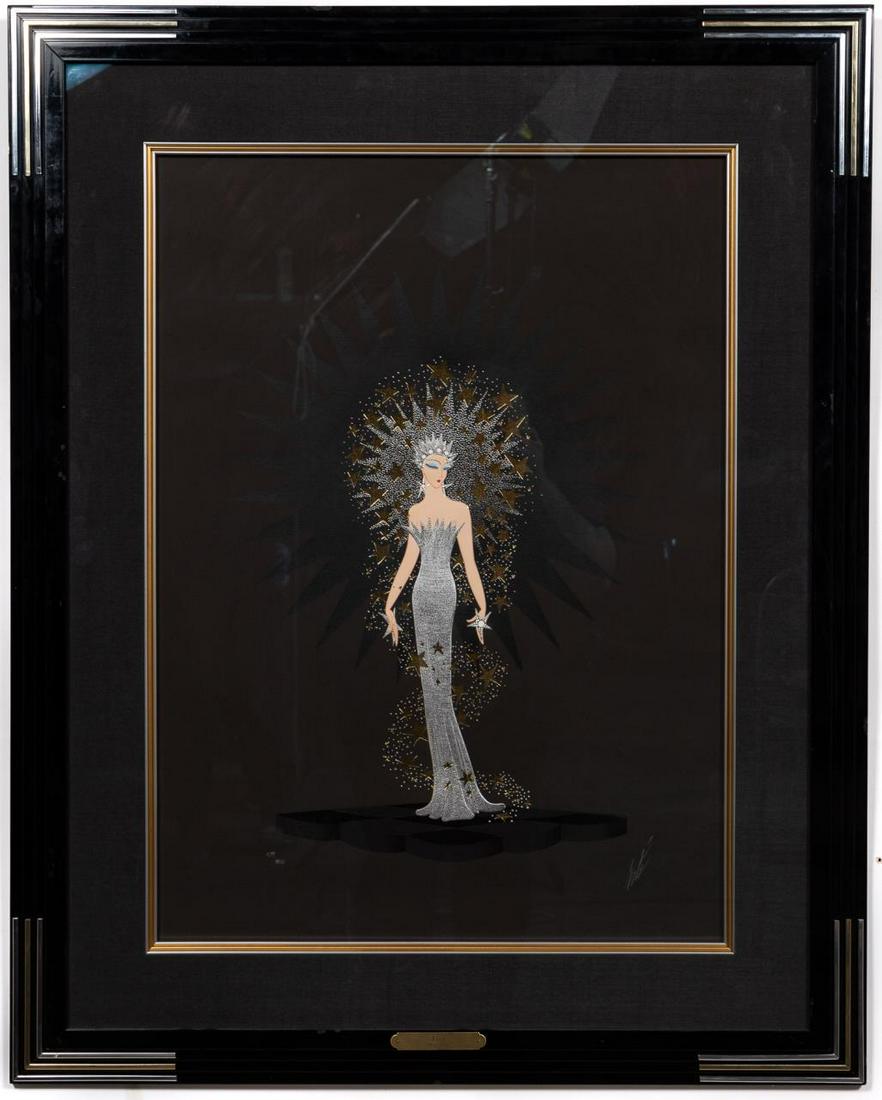 Erte, Art Deco "Starstruck" Framed Serigraph: Romain de Tirtoff Erte (Russian/French, 1892-1990). "Starstruck", serigraph on paper, pencil signed and numbered 279/300 on lower margin. Approx. 39.75" x 31.75" (frame).