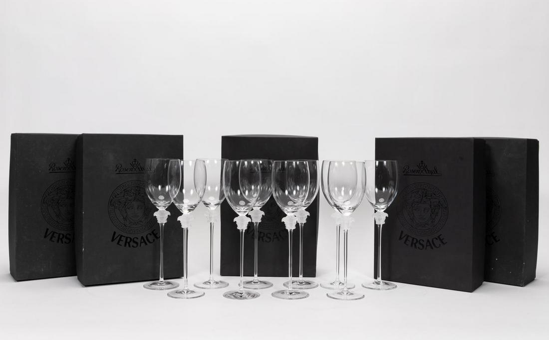 SET, 10 VERSACE CRYSTAL WATER GOBLETS: Versace (Italian, founded 1978), Rosenthal (German, founded 1879), late 20th to early 21st century. Set of ten Versace Meets Rosenthal "Medusa Lumiere" (active 1996-2017) colorless leaded crystal wate