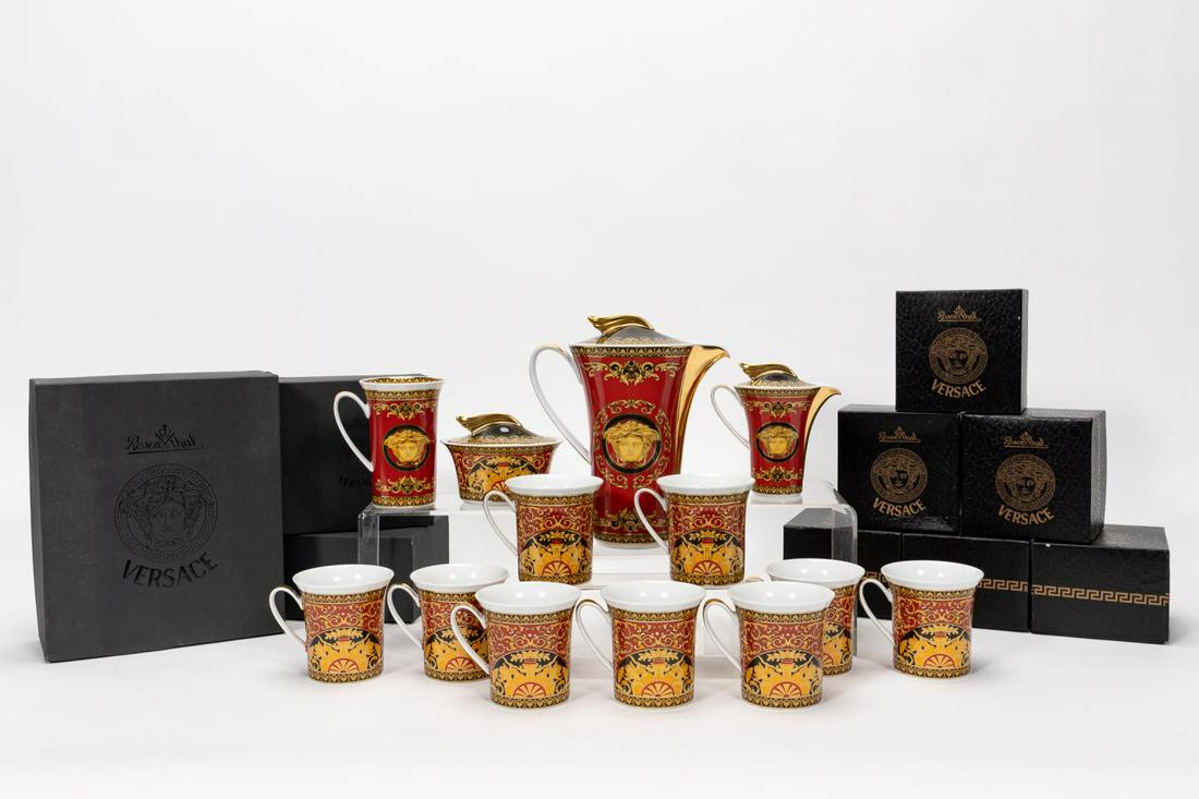 13PC., VERSACE MEETS ROSENTHAL COFFEE SERVICE: Versace (Italian, founded 1978), Rosenthal (German, founded 1879), late 20th century. Twenty piece Versace Meets Rosenthal gilded "Ikarus Medusa" or "Medusa" (introduced 1994) porcelain coffee service