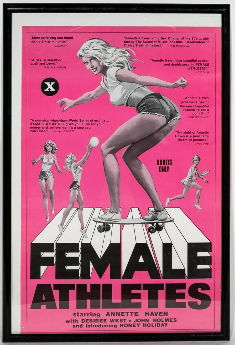 1980 "FEMALE ATHLETES" ORIGINAL MOVIE POSTER: American, 1980. "Female Athletes" -1980, offset lithograph on paper, unsigned. Starring Annette Haven, Desiree West, John Holmes and Honey Holiday. Approx. 33.5" x 22".