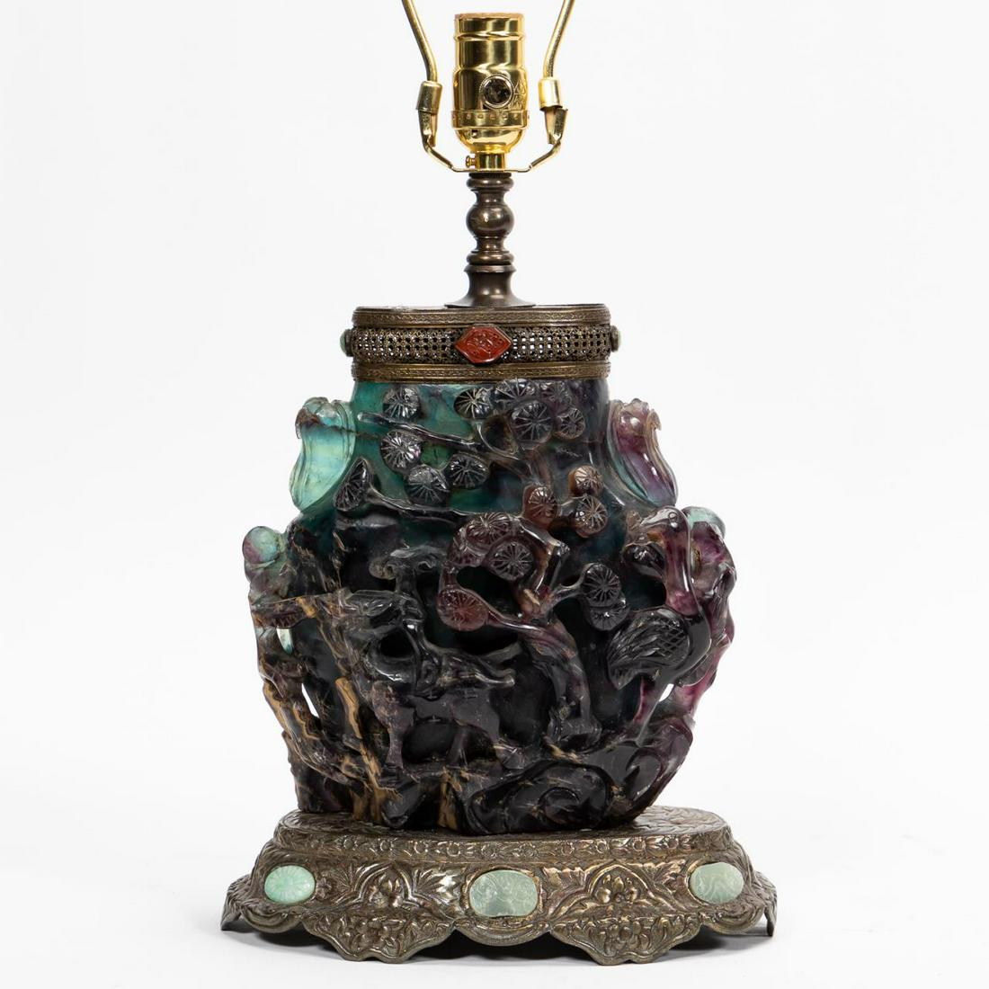 CHINESE CARVED JADE BOTTLE MOUNTED AS A TABLE LAMP (1 of 6)