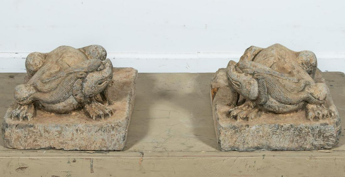 PAIR, CHINESE QING STYLE CARVED STONE SALAMANDERS (1 of 6)