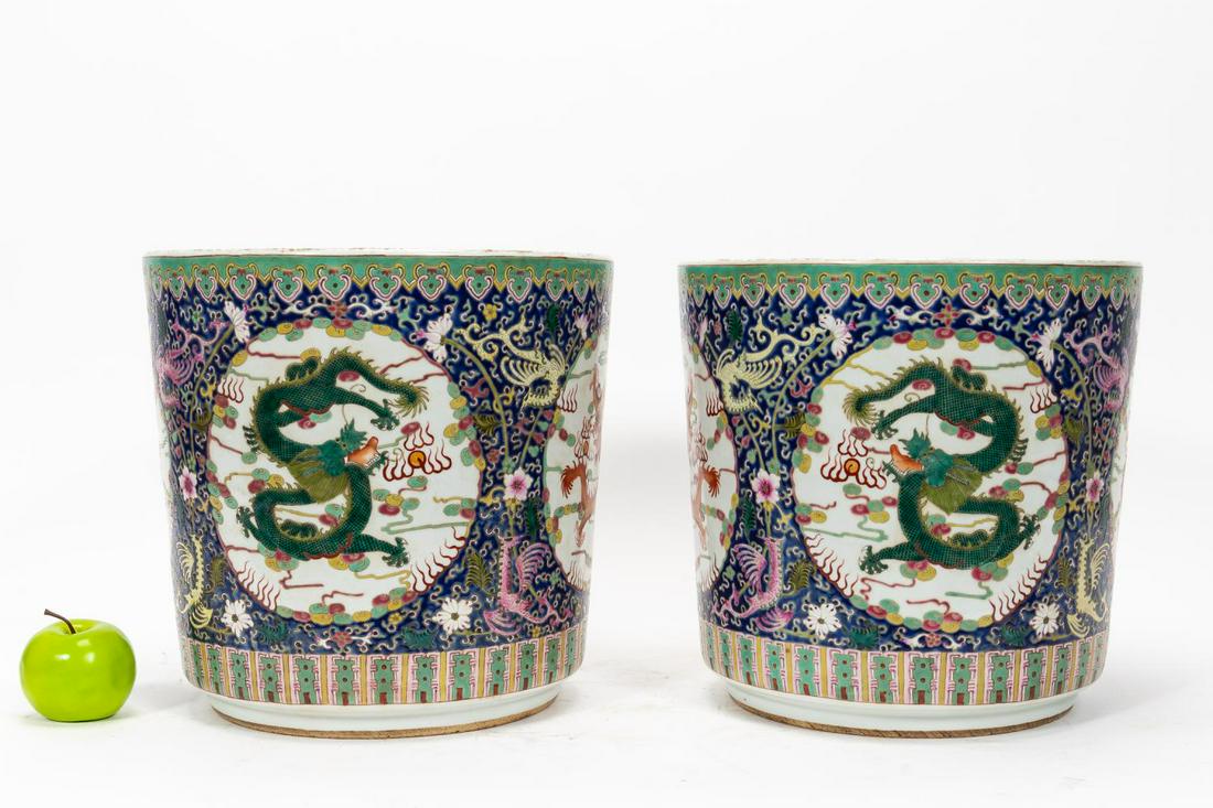 PAIR, CHINESE QING STYLE DRAGON MOTIF JARDINIERES (1 of 13)