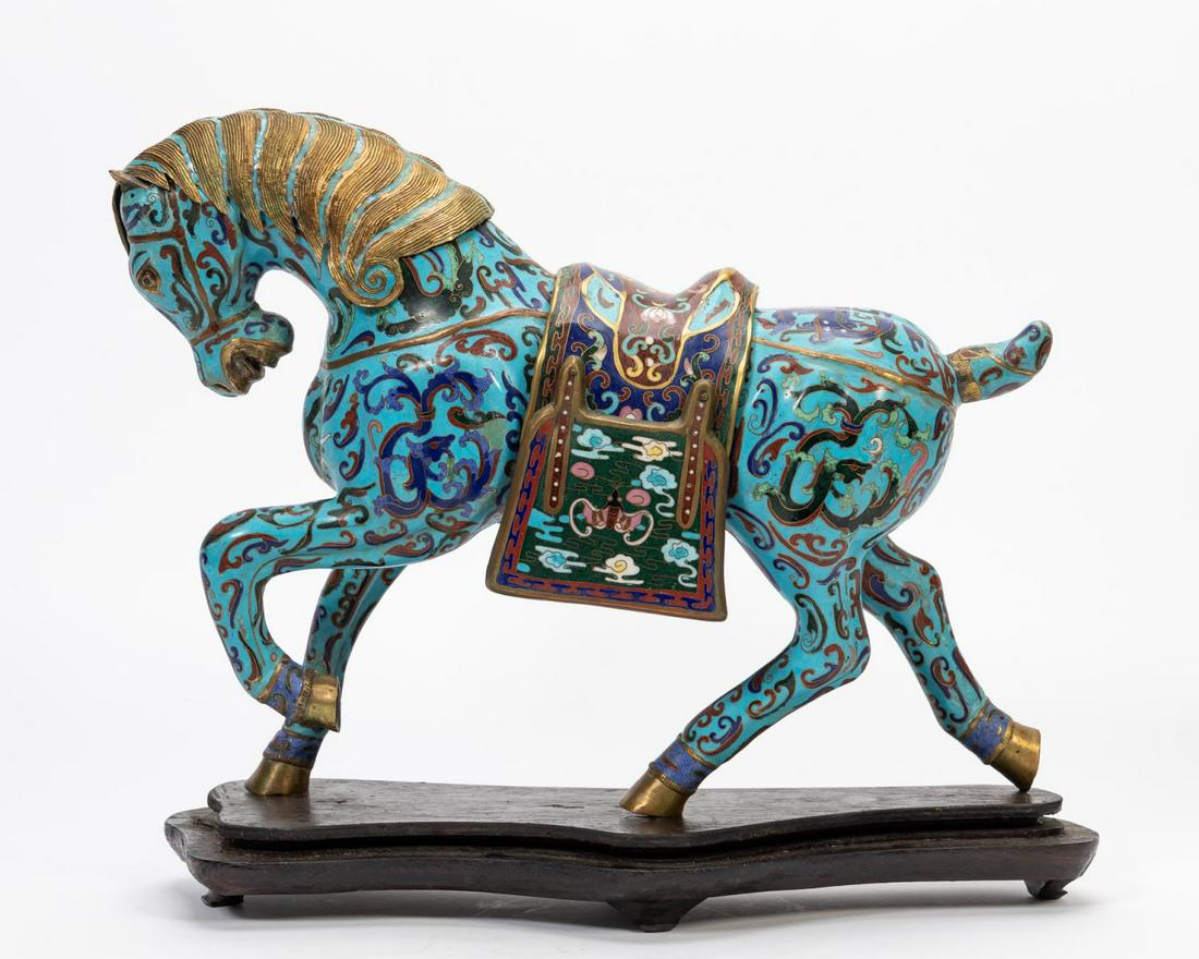 CHINESE CLOISONNE HORSE FORM CENSER ON STAND (1 of 7)