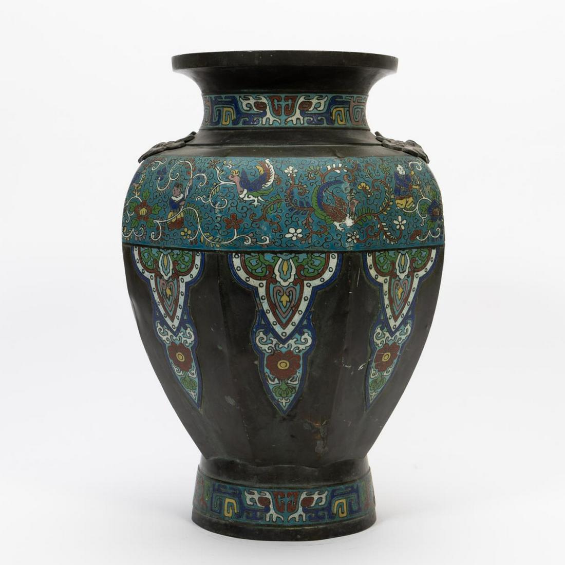 LARGE JAPANESE CHAMPLEVE ENAMEL VASE (1 of 7)