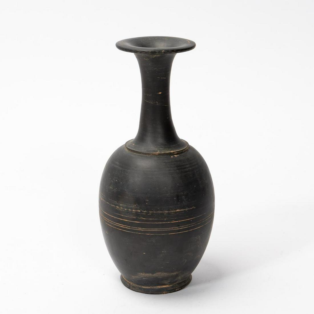CHINESE, BLACK EARTHENWARE UNGLAZED PEAR VASE (1 of 4)